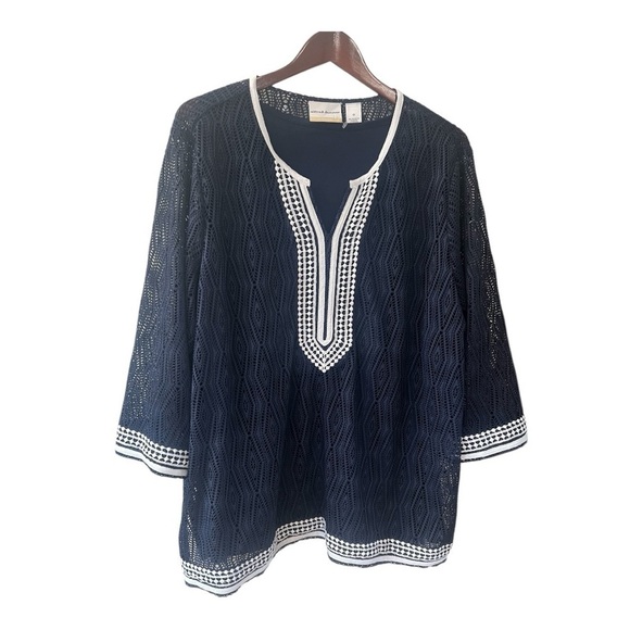 Alfred Dunner Diamond Texture Overlay Navy Top Size 2X Women - Picture 2 of 8